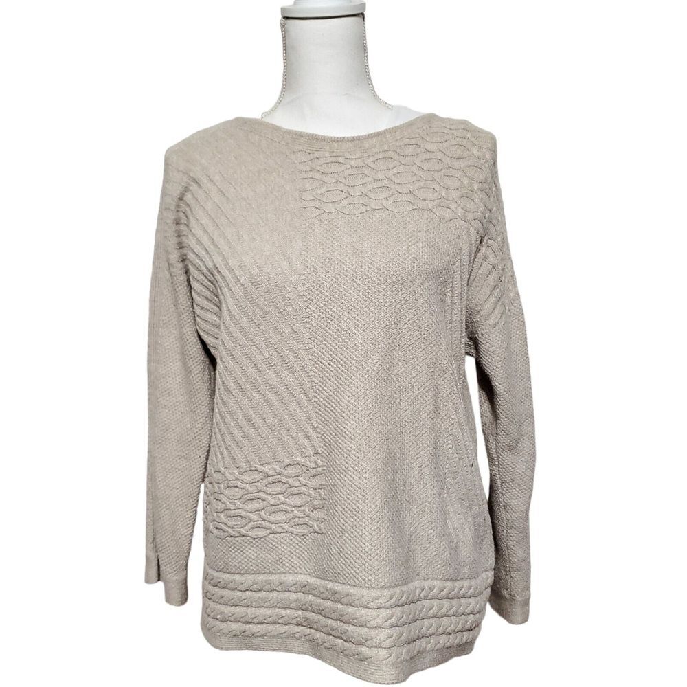 J. Jill Sweater Size Small Tan Oatmeal Womens Cable‎ Knit Cotton Blend Pullover